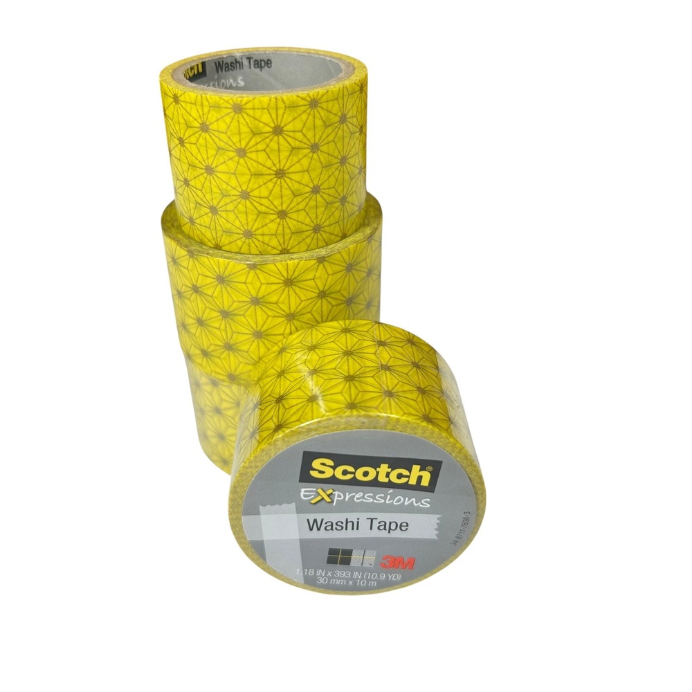 3M Scotch Expressions Washi Tape Yellow Geometric Starburst 30mm x 10m 3 Rolls
